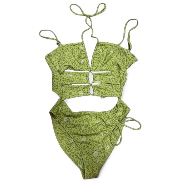 For Love and Lemons Green Animal Daisy Print One Piece Swimsuit medium & large - Picture 2 of 11